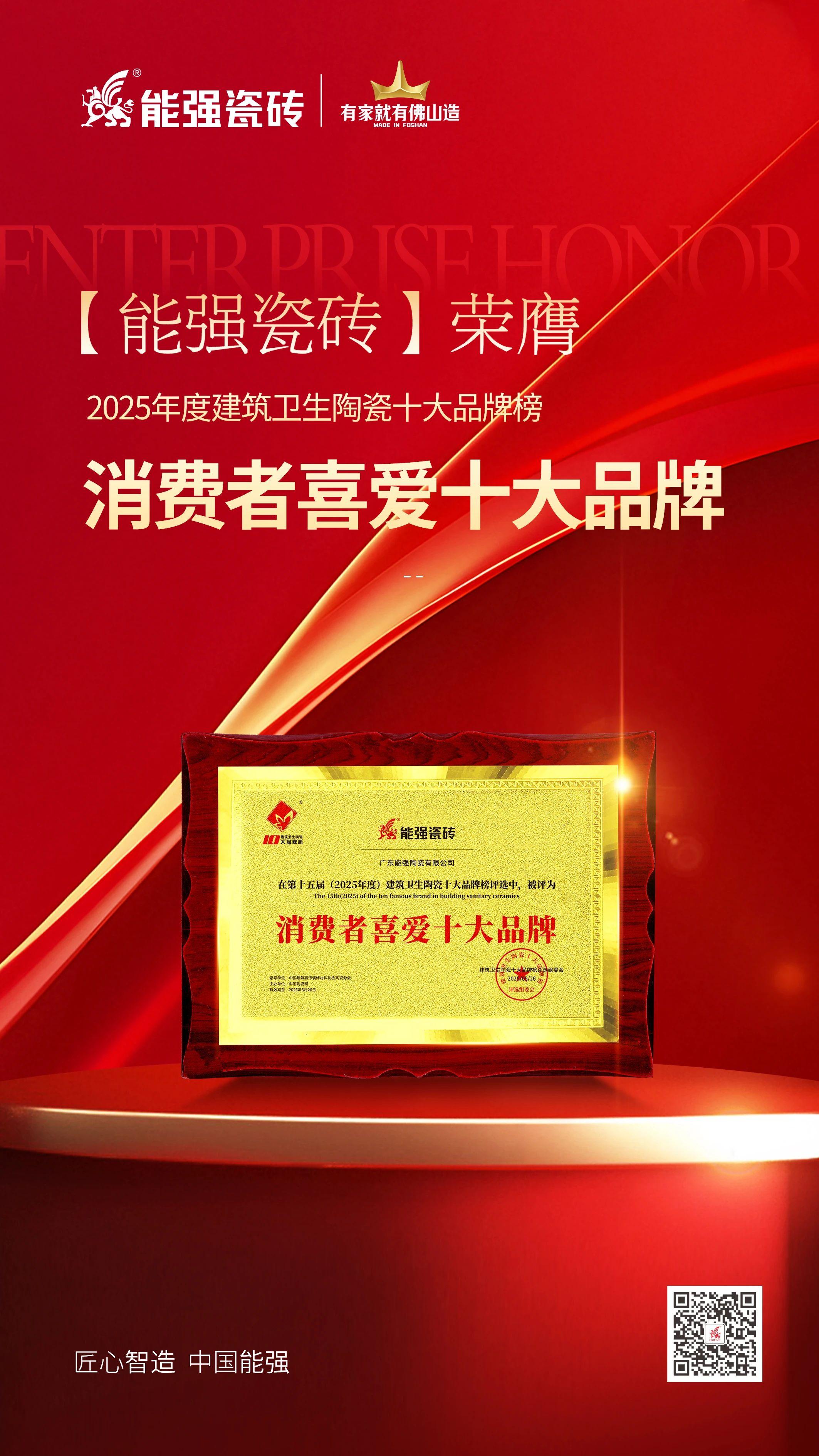 以匠心品質(zhì)鑄就行業(yè)標(biāo)桿，能強(qiáng)瓷磚榮獲“消費(fèi)者喜愛(ài)十大品牌”！